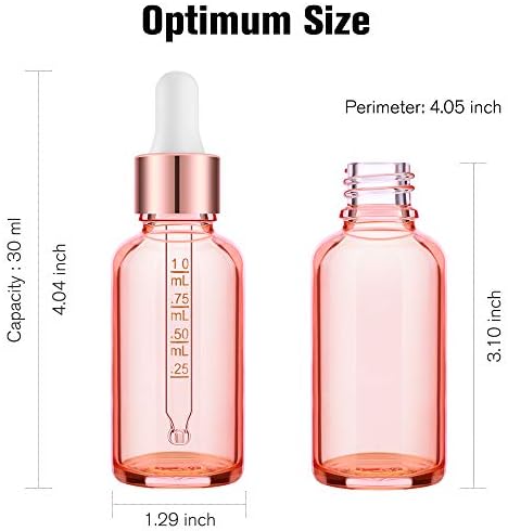 PrettyCare Glass Eye Dropper Bottles 24 Pack, 1oz Rose Empty Thick Bottles Bulk