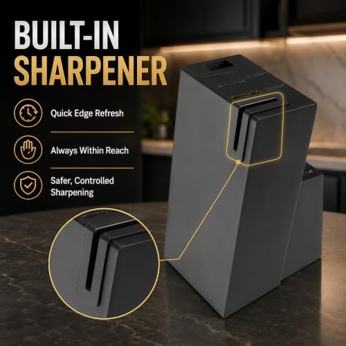 LINHAO 14-Piece Black Kitchen Knife Block Set