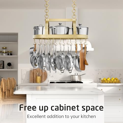 KES Gold 34 Inch Hanging Pot Rack, 100 LBS Capacity Heavy Duty Oval Pot and Pan