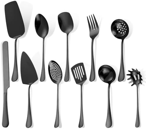 Black Utensils Catering Set 11-Piece Stainless Steel Spatula Turner Serving