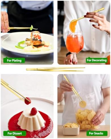 4 Pcs Fine Long Tweezer Tongs Professional Gold, Sea food and BBQ