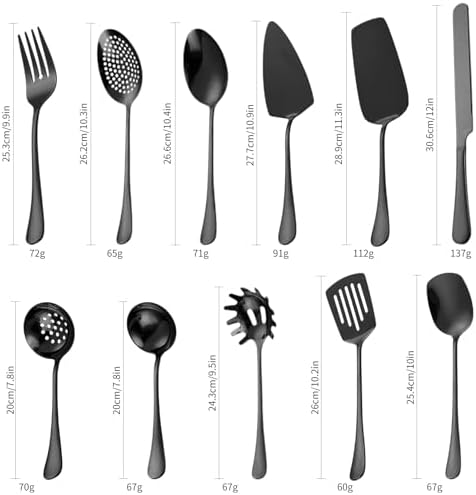 Black Utensils Catering Set 11-Piece Stainless Steel Spatula Turner Serving
