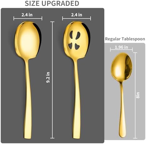 4 Piece Serving Spoons Set, 9.2-Inch Includes 2 Large, 2 Slotted