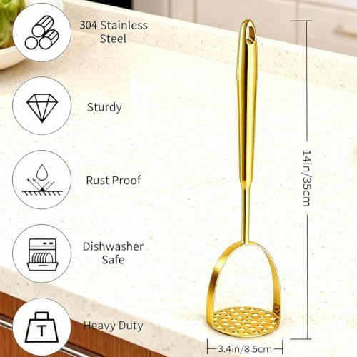 Stainless Steel Potato Masher, 14 in Length, Long Handle Design