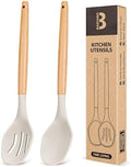 Badiano Large Silicone Cooking Spoons Set, Solid & Slotted, 2 Pack