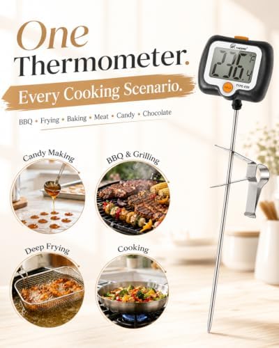Digital Candy Thermometer with 180° Rotating LED Screen, 304 Stainless Steel