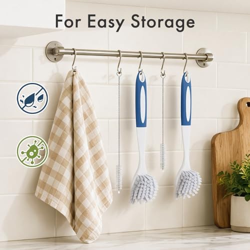Amazer Dish Brush with Handle, 2 Pack Kitchen Scrub Brushes with Built-in