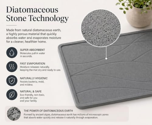 Large Stone Dish Drying Mat for Kitchen Counter, Quick Dry Diatomaceous Earth
