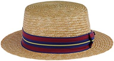 NYFASHION101 Unisex Grosgrain Ribbon Straw Skimmer Boater Hat