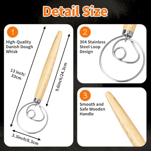 Polly Online Dough Whisk, Wooden Handle Danish Sourdough Whisk