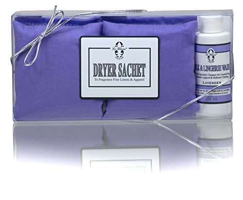 Two Le Blanc Lavender Dryer Sachets in white packaging with lavender sprigs