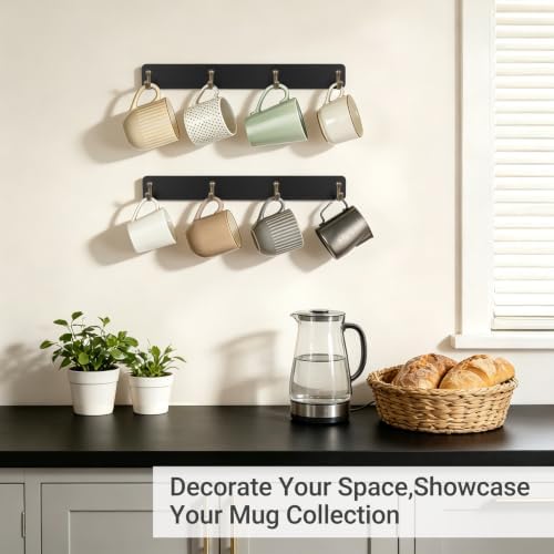 Mkono Wall Mug Holder, Wooden Coffee Cup Hanger Rack