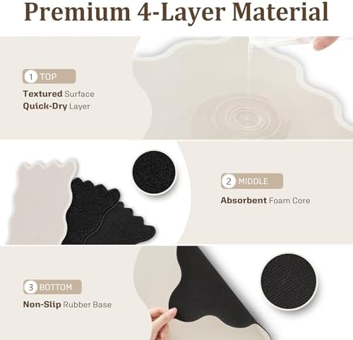 Scalloped Dish Drying Mat for Kitchen Counter, Absorbent Easy Clean Non-slip