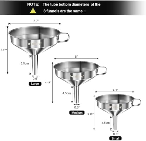Stainless Steel Funnel, Walfos 3 Pack Kitchen Funnel