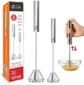 Stainless Steel Push-Down Rotary Egg Beater Hand Whisk 2 Pack 12 & 14 Inch