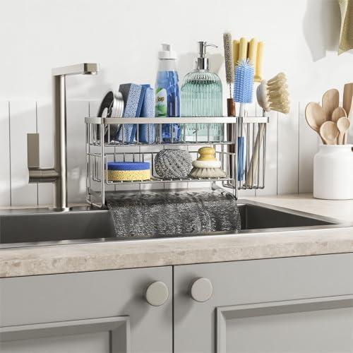 Cisily Silver 2-Tier Kitchen Sink Caddy Organzier Rack