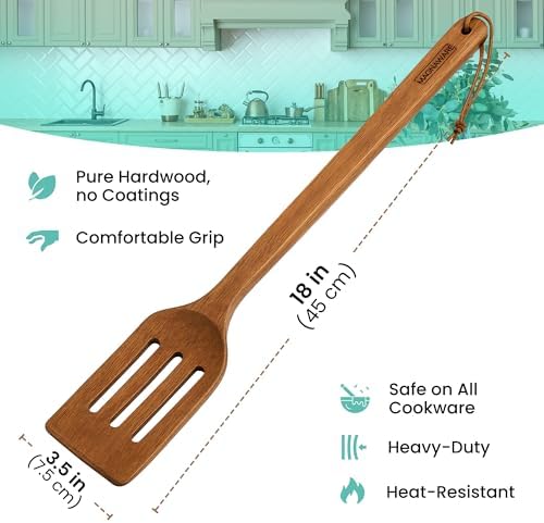 18 Inch Long Wooden Slotted Spoon