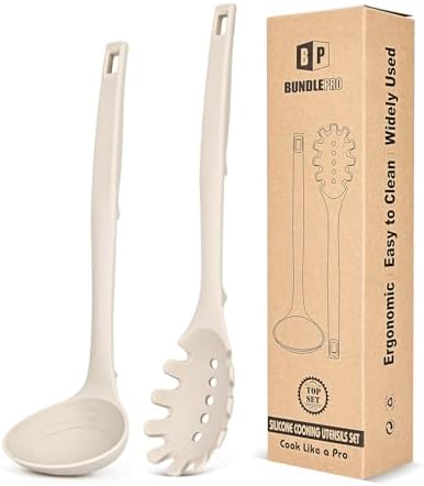 BUNDLEPRO Silicone Soup Ladle and Pasta Spoon Set, 2 Pack