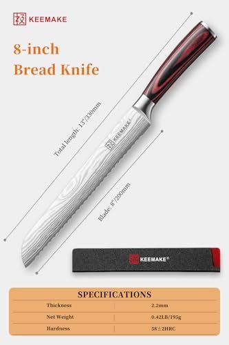 KEEMAKE 8 Inch Bread Knife for Homemade Bread, Serrated Sourdough Knife