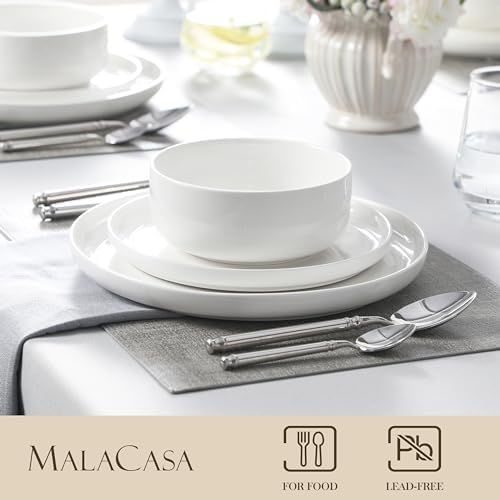 MALACASA Plates and Bowls Sets, 24 Pieces Modern Porcelain Dinnerware Set