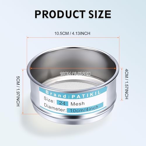 PATIKIL 24 Mesh Lab Sieve, 3.9" Diameter Sifting Screen 304 Stainless Steel