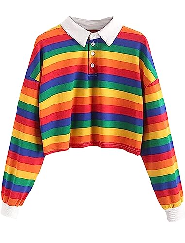 Women's Black Collared Half Button Polo Crop Sweatshirt - Image 24