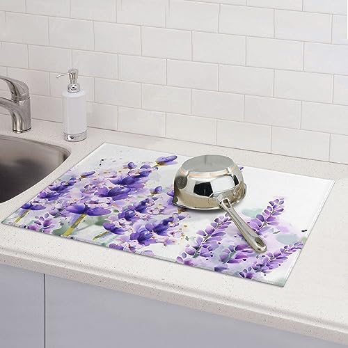 Lavender Dish Drying Mat For Kitchen Counter, Super Absorbent Microfiber Dish