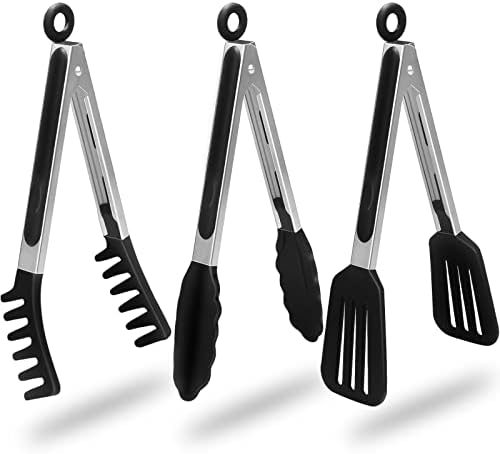 HST Tongs for Cooking with Silicone Tips 3 Pack, Kitchen Tongs
