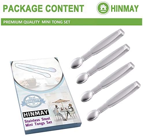 HINMAY 5" Mini Serving Tongs Tiny Stainless Steel Small Tongs