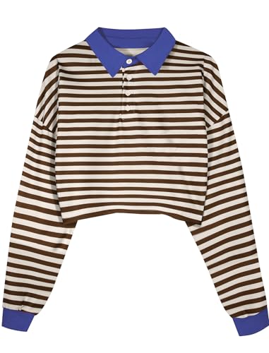Women's Black Collared Half Button Polo Crop Sweatshirt - Image 14