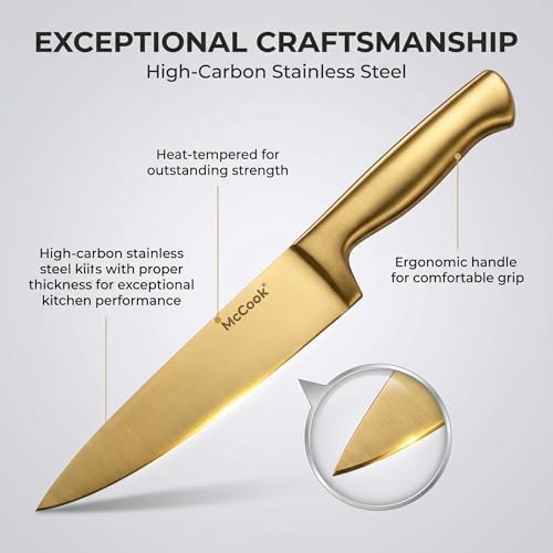 McCook Knife Set Gold Kitchen Knife Block Set w Built-in Sharpener