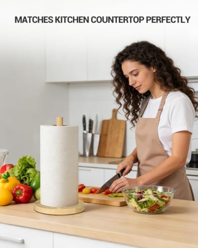 NESAPTO Paper Towel Holder Countertop, Wooden Freestanding Paper Towel Stand