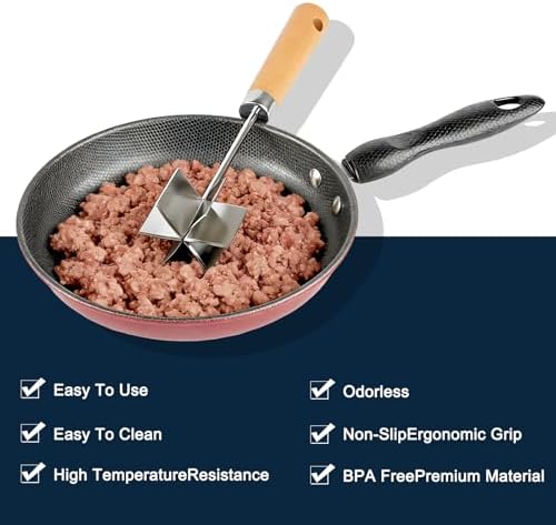 Stainless steel Meat Chopper, 6 Curve Blades Ground Beef Smasher, Potato Masher