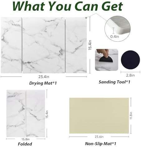 Large Stone Drying Mat for Kitchen Counter, Water-Absorbent Marble Diatomaceous