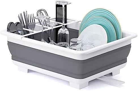 THANSTAR Collapsible Dish Drying Rack Portable Dinnerware Drainer Organizer