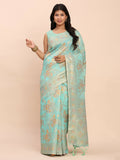 Beautiful sea green linen cotton saree with coordinated blouse