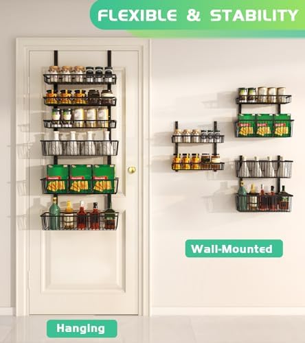 Mefirt Over The Door Pantry Organizer, 6-Tier Black Deep Baskets