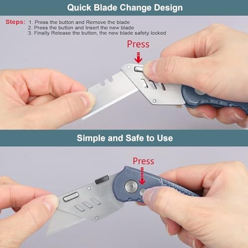Vickay Folding Utility Knife, Heavy Duty Box Cutter, Razor Knife-Grey