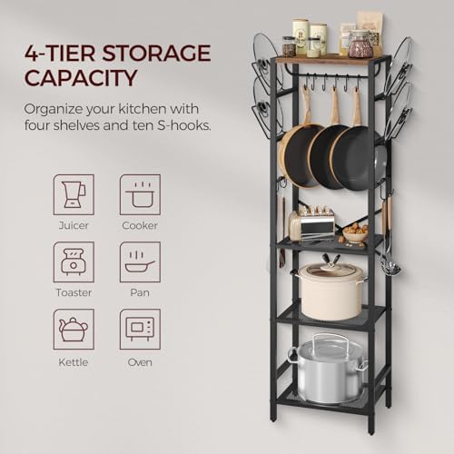 MAHANCRIS 4-Tier Pot Rack, Pots and Pans Organizer