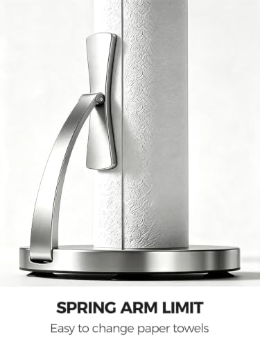 VEHHE Silver Paper Towel Holder Countertop, Spring Activated Arm