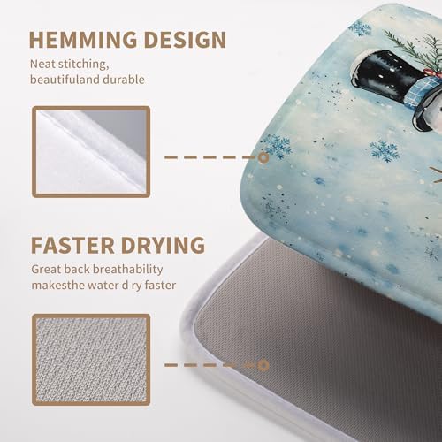 Snowman Super Absorbent Dish Drying Mat, 18x24 Inch, Winter Blue Snowflake Dish