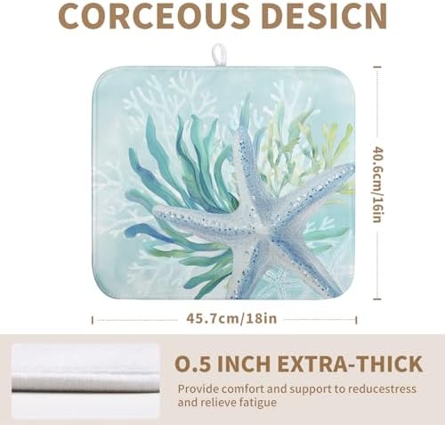 Summer Coastal Dish Drying Mat for Kitchen Counter Nautical Beach Starfish