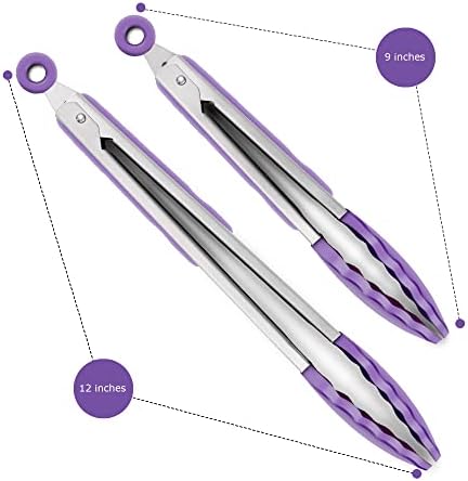 2 Pack Silicone Kitchen Tongs, 9 & 12 Inch, Stainless Steel