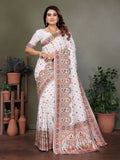 Joban Fashion White Thread Woven Pashmina Sarees