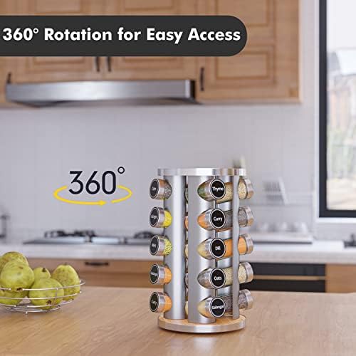Revolving Spice Rack Set with 20 Spice Jars, Kitchen Spice Tower Organizer