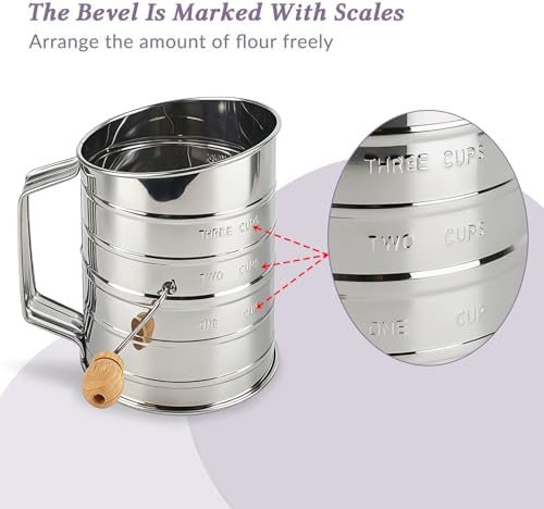 3-Cup Flour Sifter, Stainless Steel Rotary Sifter