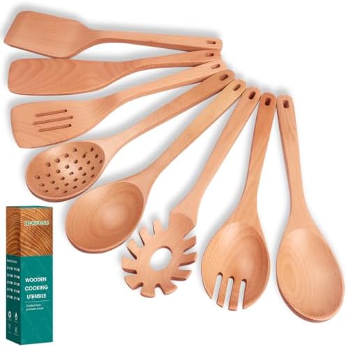 HOWHONG 8-Piece Beech Wood Cooking Utensils Set