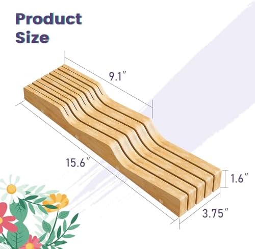 Bamboo In-Drawer Knife Block for 9 Knives, Knife Drawer Organizer, Knife Holder