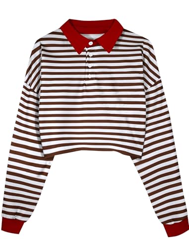 Women's Black Collared Half Button Polo Crop Sweatshirt - Image 16