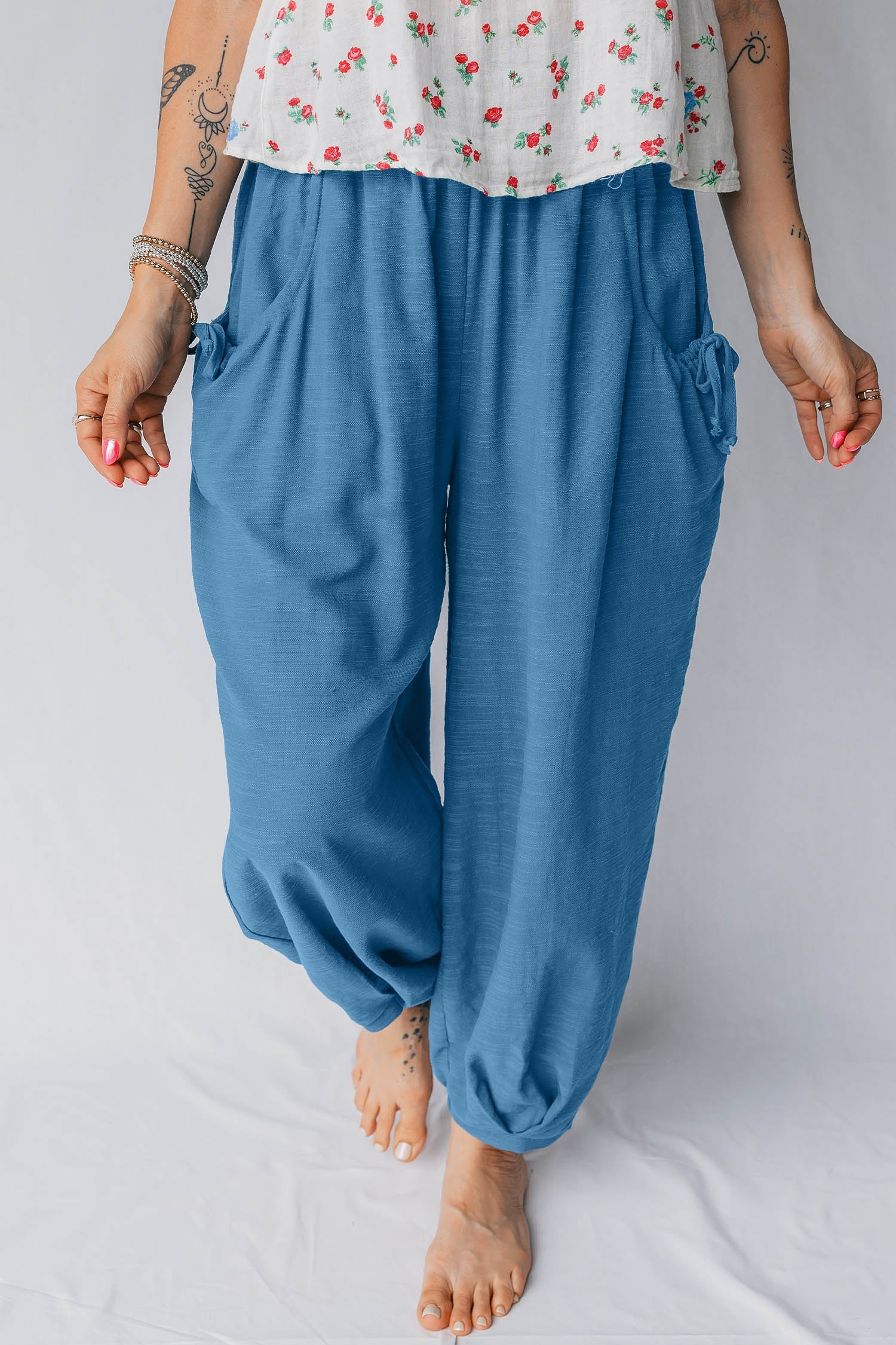 Smock Waist Casual Jogger Style Pants